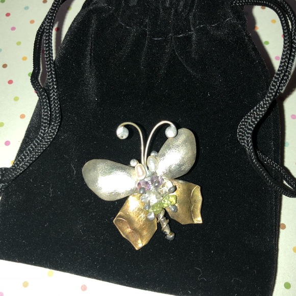 Amethyst, Peridot, & Pearl Butterfly Pin - Picture 5 of 8